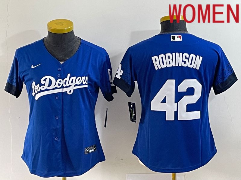 Women Los Angeles Dodgers #42 Robinson Blue City Edition Nike MLB Jersey->tennessee titans->NFL Jersey